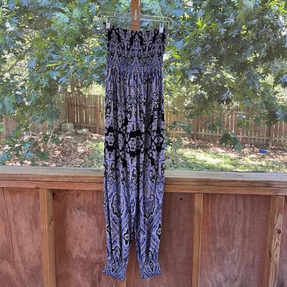 Free People Thinking Of You Printed Strapless Jumpsuit Blue Size XS - Picture 2 of 10